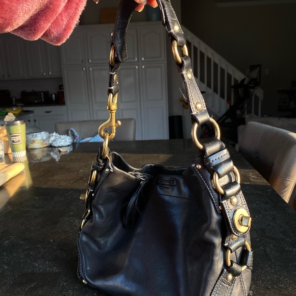 バッグ COACH Vintage Leather Black Shoulder Bag Vintage COACH Black Leather Shoulder Bag
